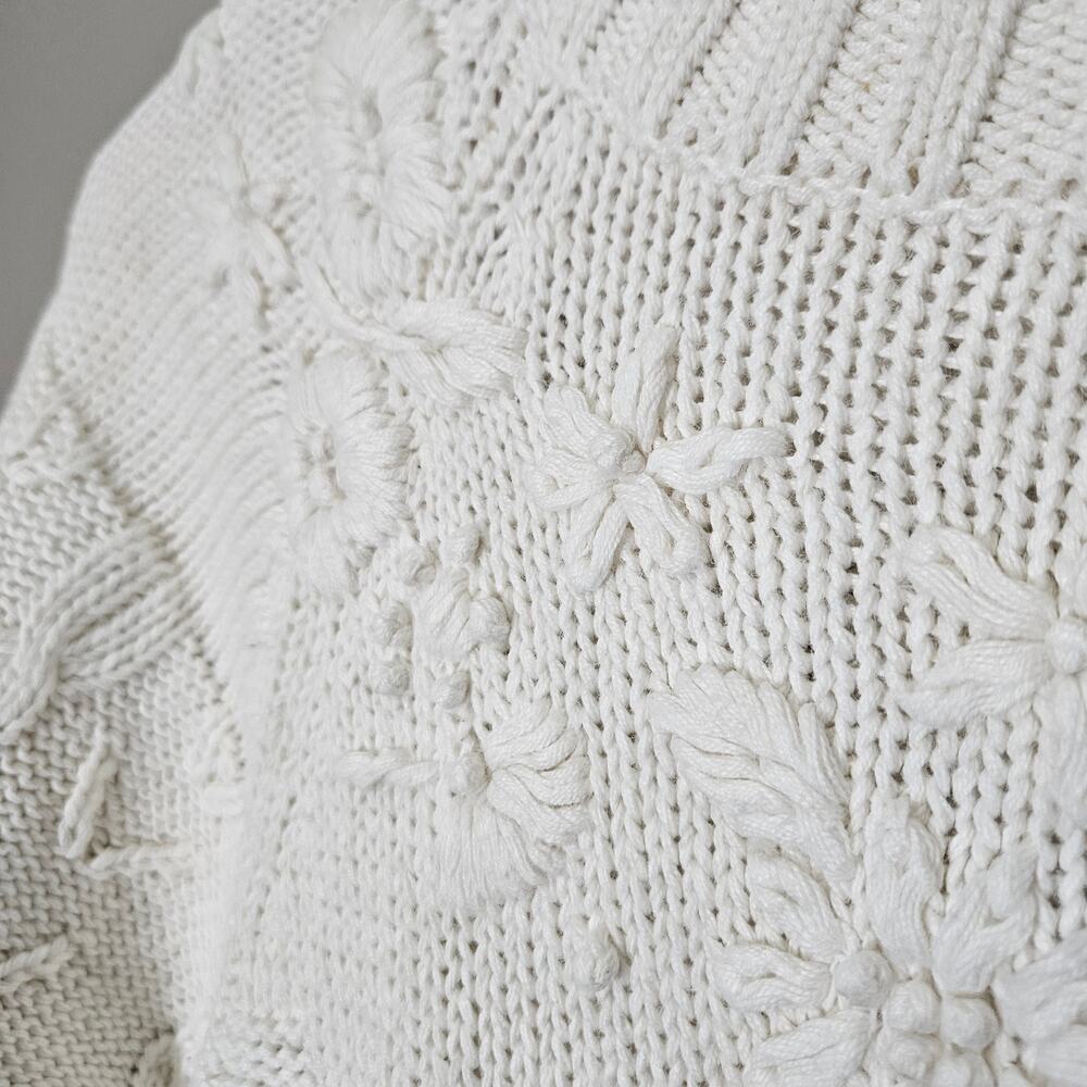 VTG 80s Adrianna Papell Sweater Cream Heavy CableKnit M Chunky Cottage Grandma